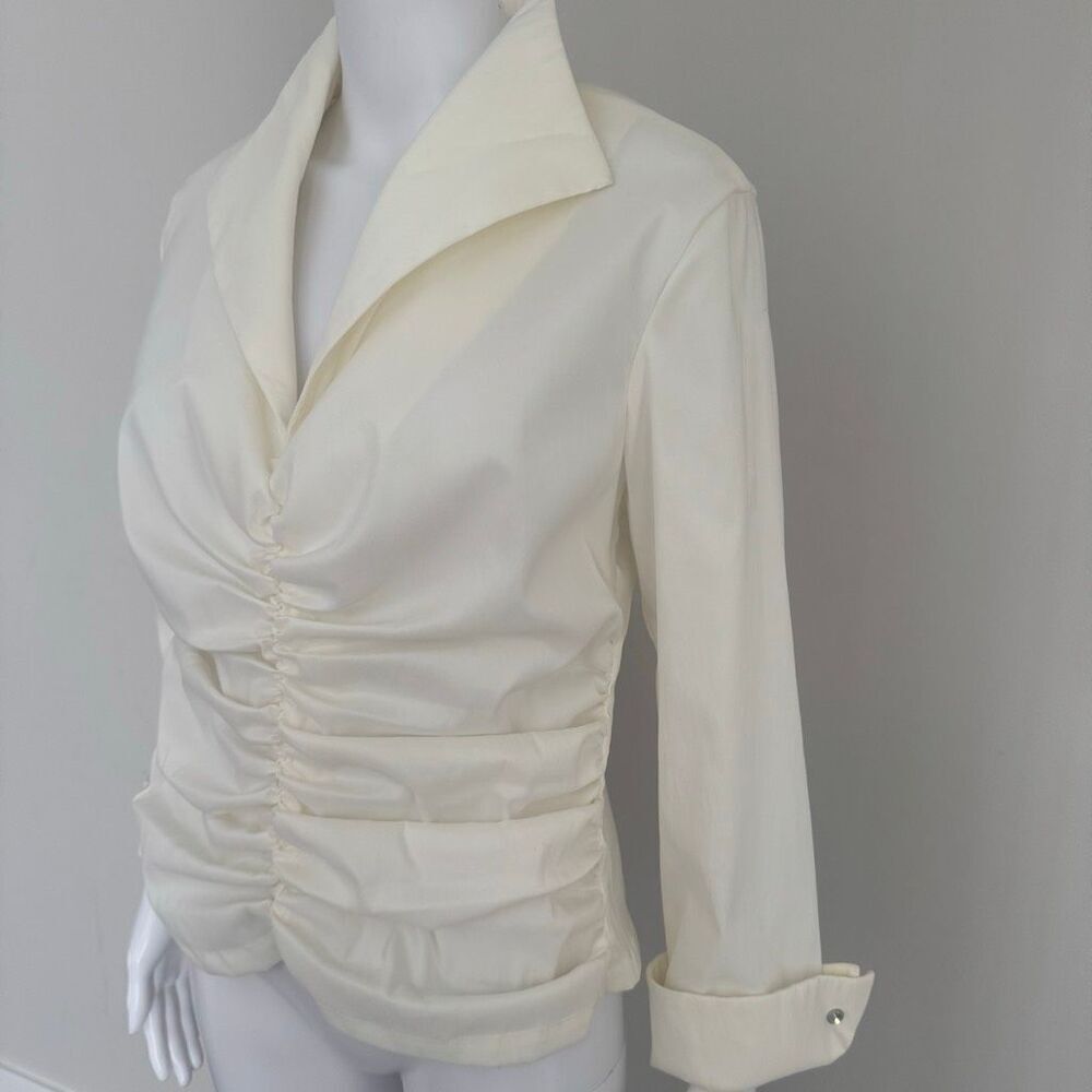Tadashi Collection Ruched Taffeta Stretch Blouse With Button Detail White - Picture 3 of 10